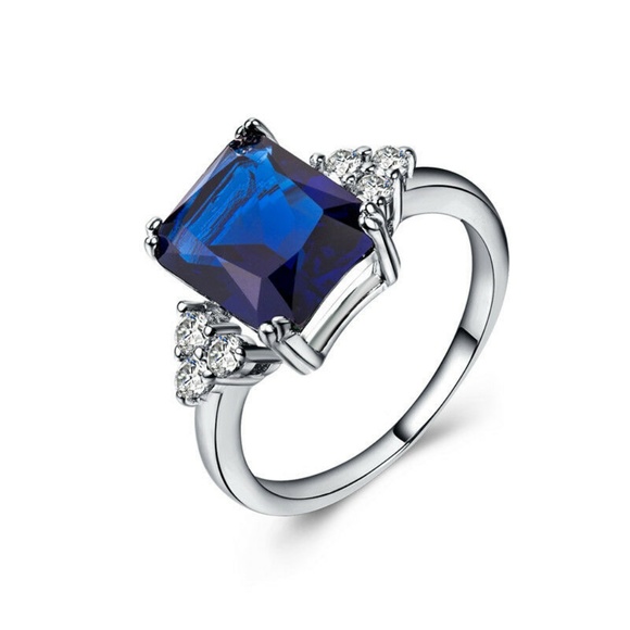 925 Silver Princess Cut Blue Sapphire Ring - Picture 4 of 4